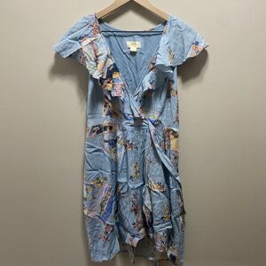 Maeve Anthropologie Rosalia Wrap‎ Dress Women's Size 10 P Blue Floral Ruffled
